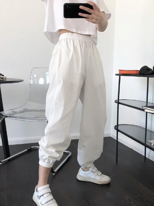 Casual Solid Ankle Banded Pants