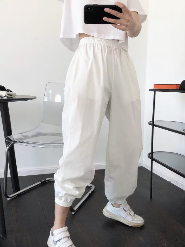 Casual Solid Ankle Banded Pants
