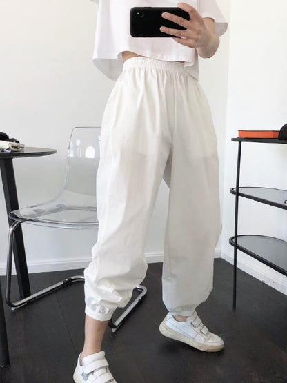 Casual Solid Ankle Banded Pants
