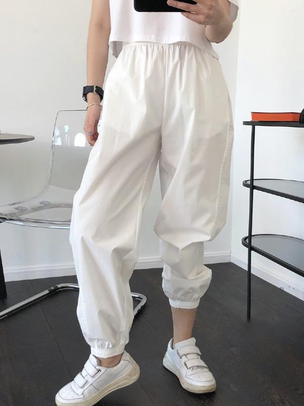 Casual Solid Ankle Banded Pants