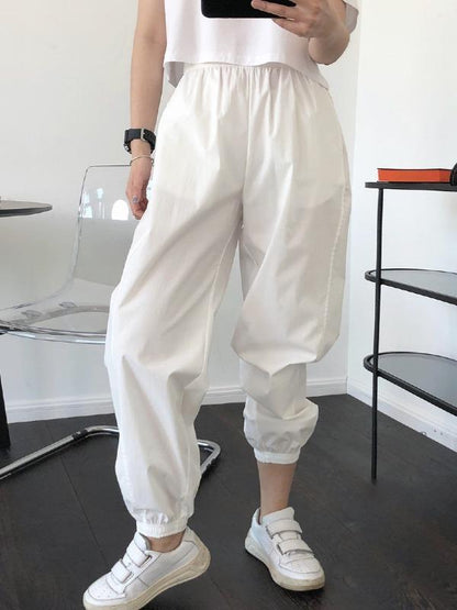 Casual Solid Ankle Banded Pants