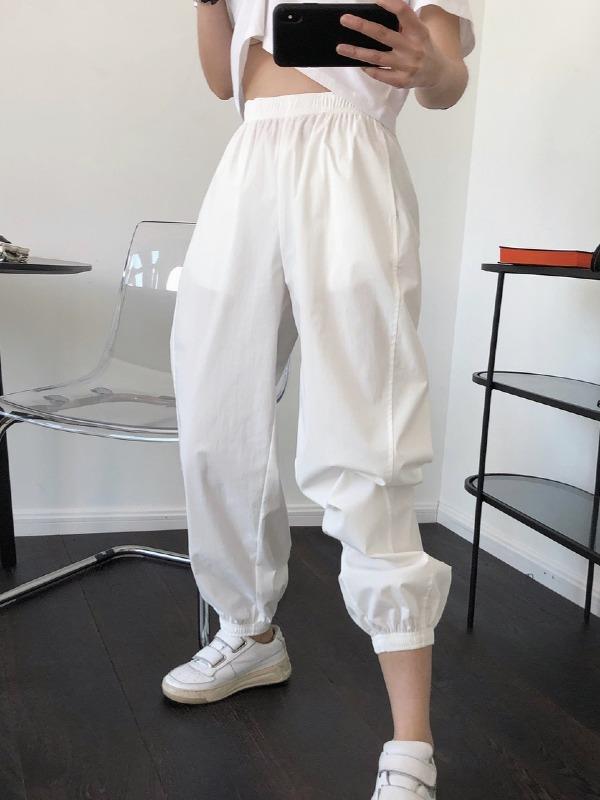 Casual Solid Ankle Banded Pants
