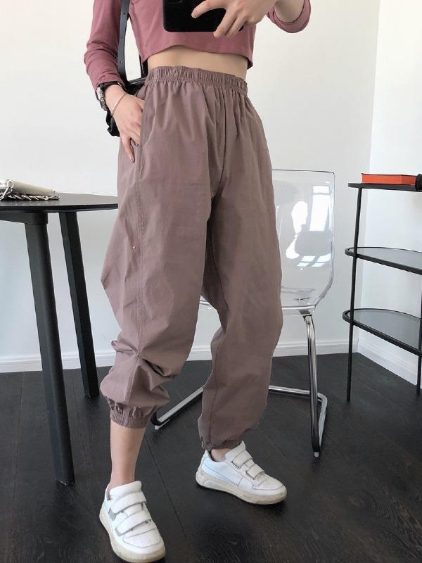 Casual Solid Ankle Banded Pants