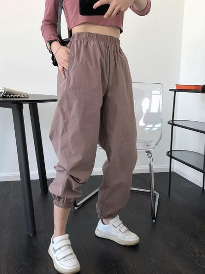 Casual Solid Ankle Banded Pants