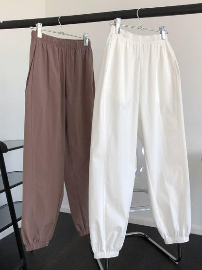 Casual Solid Ankle Banded Pants