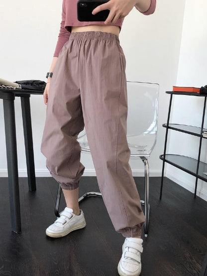 Casual Solid Ankle Banded Pants
