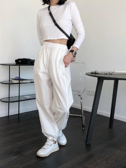 Casual Solid Ankle Banded Pants