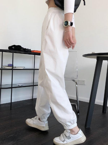 Casual Solid Ankle Banded Pants