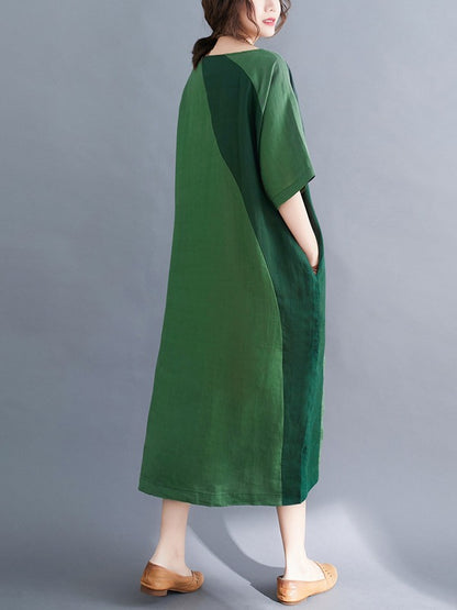 LOOSE COLOR MATCHING SPLIT-JOINT MIDI DRESS