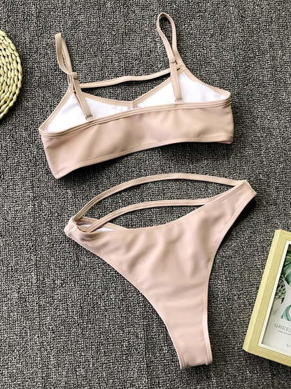 Simple Leopard Plain Bikini Swimsuit