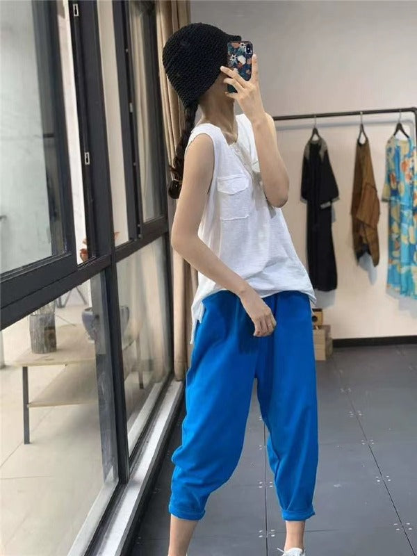 LOOSE SOLID SLEEVELESS POCKET VEST