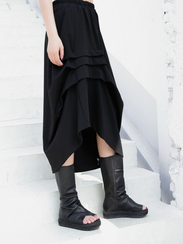 BLACK PLEATED EMPIRE CROPPED A-LINE SKIRT