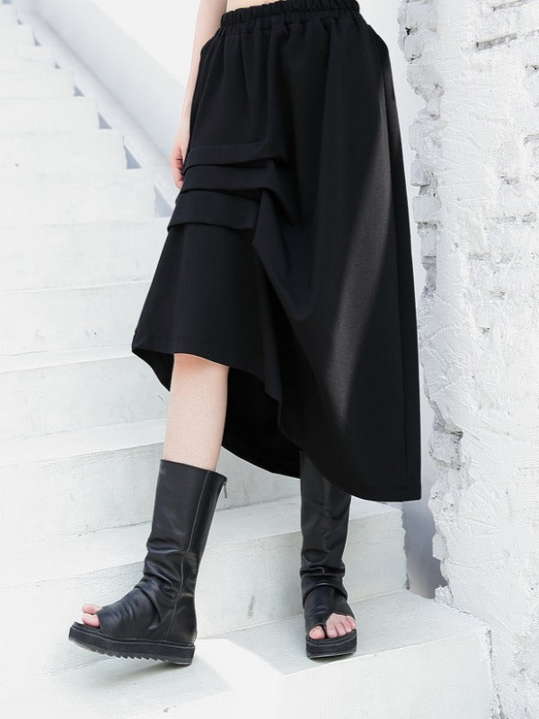 BLACK PLEATED EMPIRE CROPPED A-LINE SKIRT