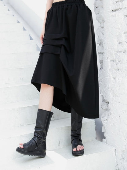 BLACK PLEATED EMPIRE CROPPED A-LINE SKIRT