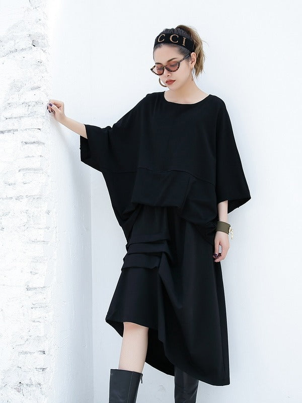 BLACK PLEATED EMPIRE CROPPED A-LINE SKIRT