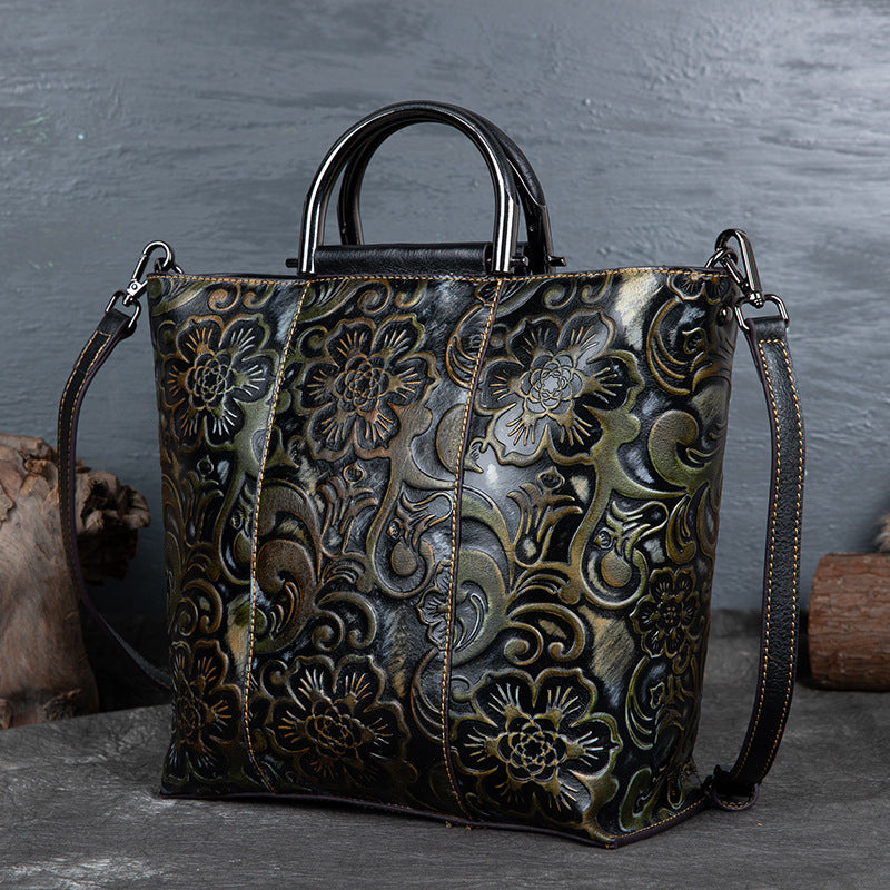 WOMEN GENUINE LEATHER VINTAGE TOTEM DESIGNER HANDBAG SHOULDER BAG