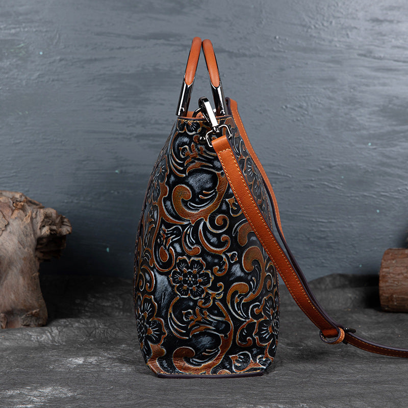 WOMEN GENUINE LEATHER VINTAGE TOTEM DESIGNER HANDBAG SHOULDER BAG