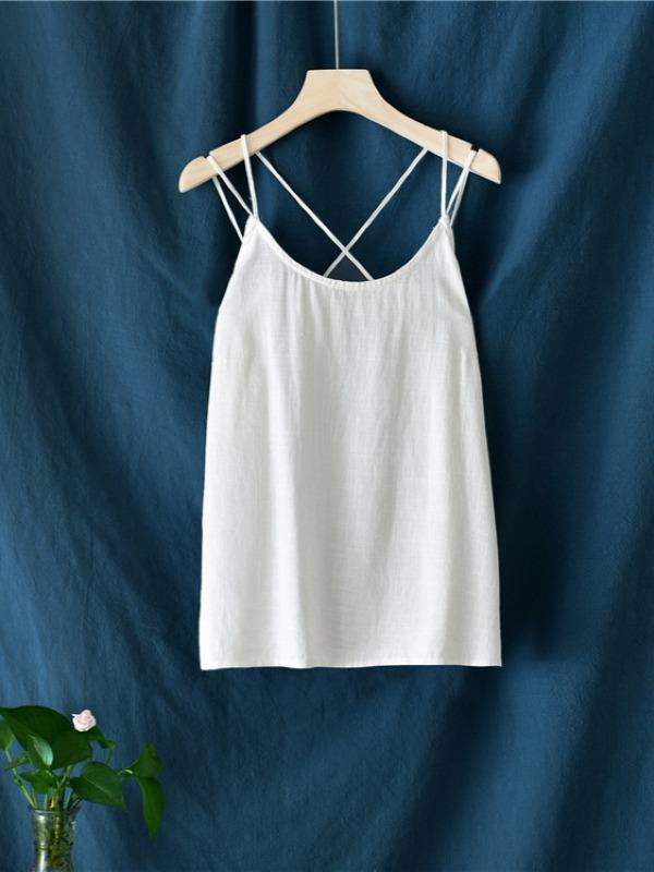 Simple Solid Linen High-Low Sleeveless Vest
