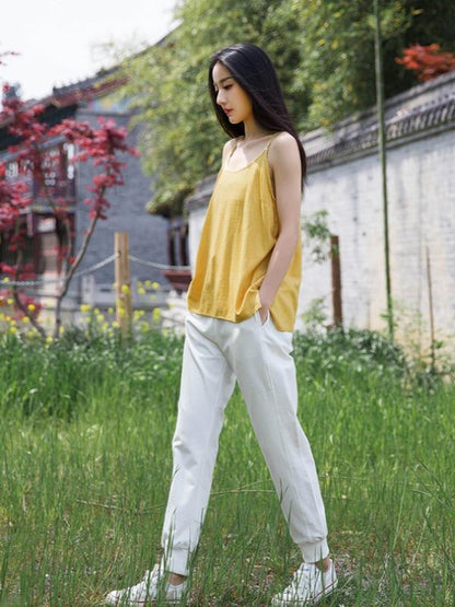 Simple Solid Linen High-Low Sleeveless Vest