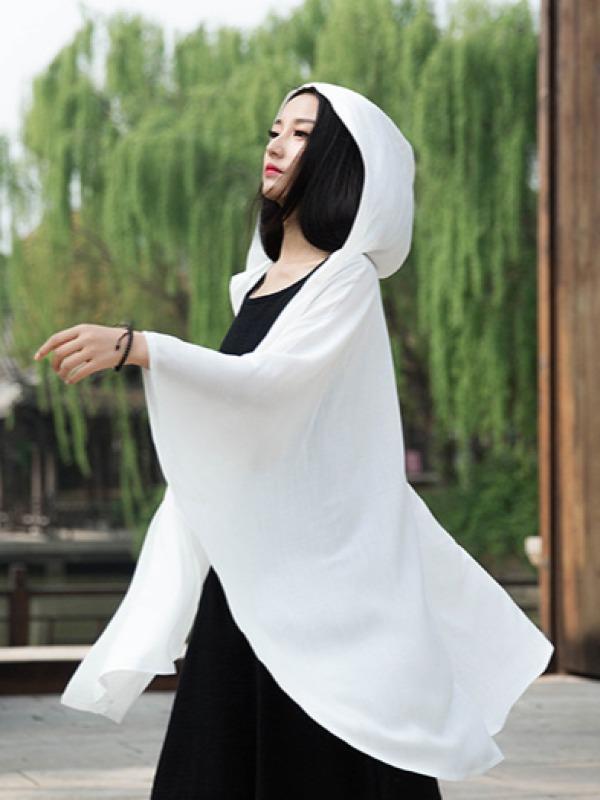 Simple Solid Loose Batwing Sleeve Hood Cape