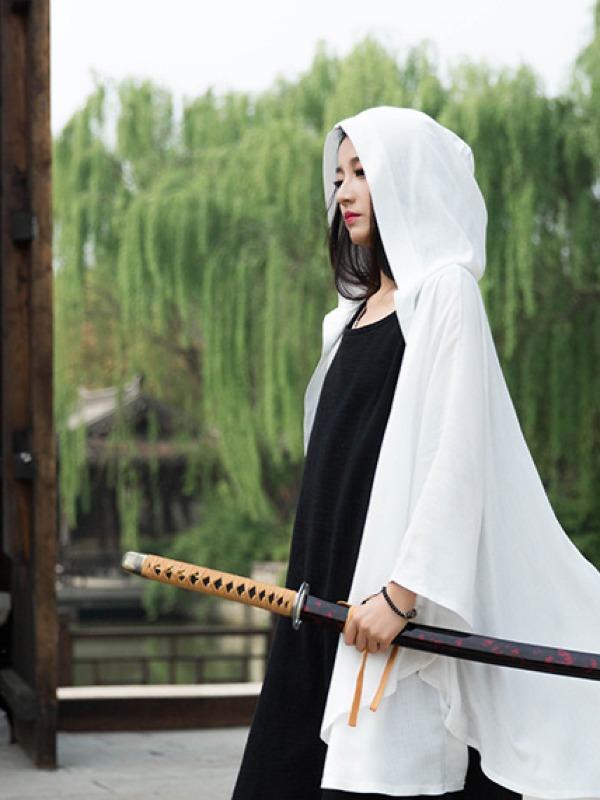 Simple Solid Loose Batwing Sleeve Hood Cape