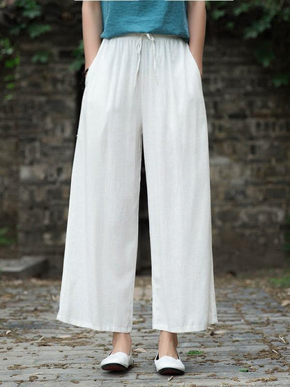 Ramie Cotton Loose Straight Wide-Leg Pants