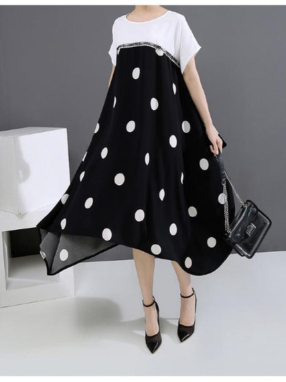 Loose Polka-Dot Cropped High-Waist Long Dress