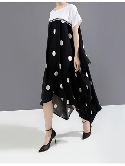 Loose Polka-Dot Cropped High-Waist Long Dress