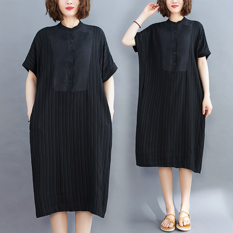 LOOSE STRIPED SPLIT-JOINT MIDI-DRESS
