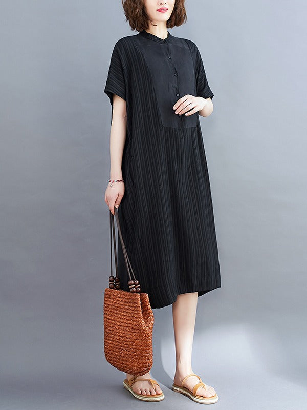 LOOSE STRIPED SPLIT-JOINT MIDI-DRESS