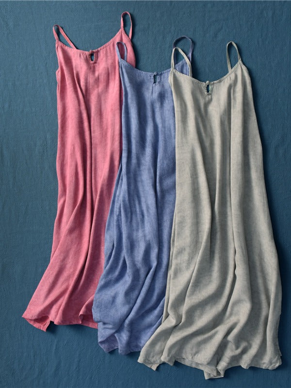 SIMPLE SOLID PLEATED SLEEVELESS MIDI DRESS