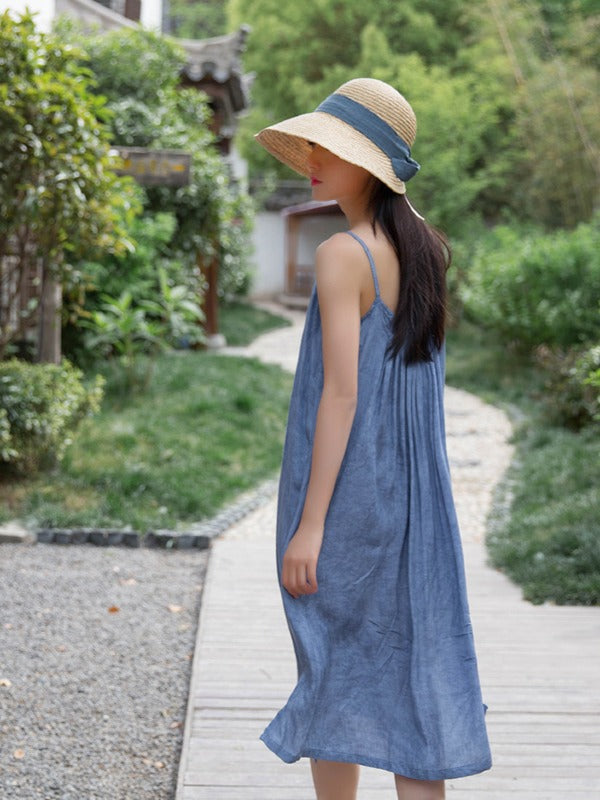 SIMPLE SOLID PLEATED SLEEVELESS MIDI DRESS