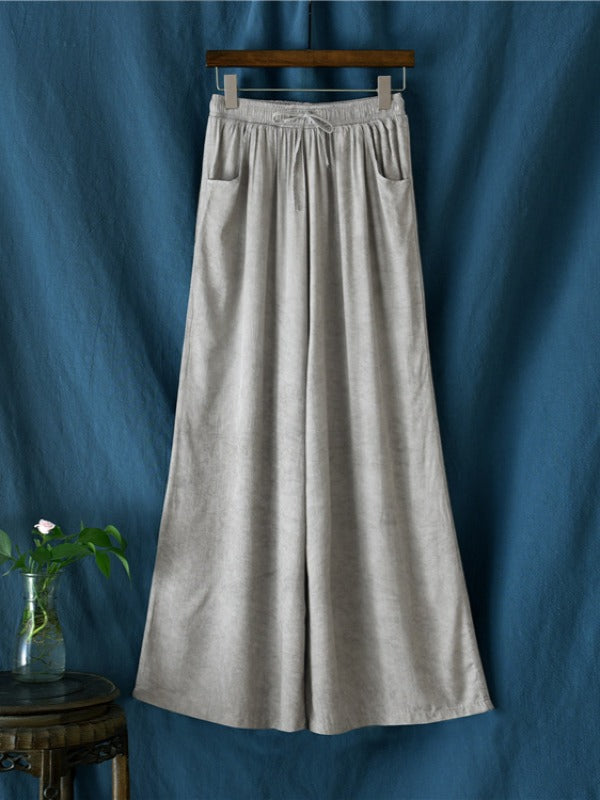 CASUAL COMFORTABLE SOLID WIDE-LEG PANTS