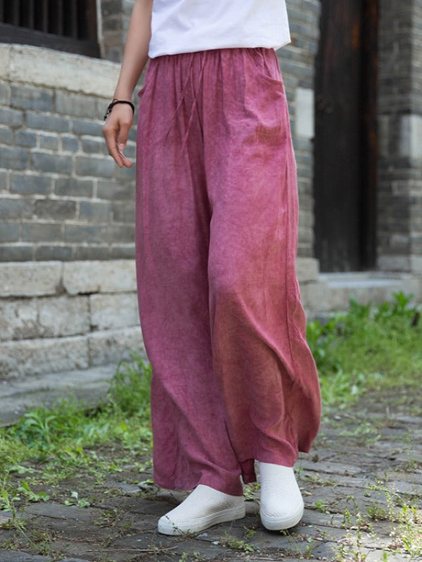 CASUAL COMFORTABLE SOLID WIDE-LEG PANTS