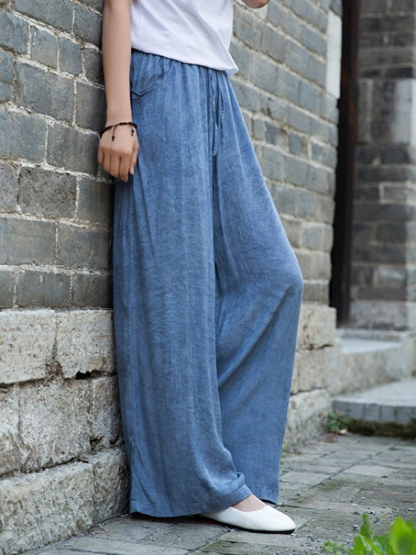 CASUAL COMFORTABLE SOLID WIDE-LEG PANTS