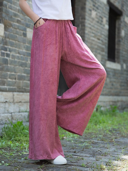 CASUAL COMFORTABLE SOLID WIDE-LEG PANTS