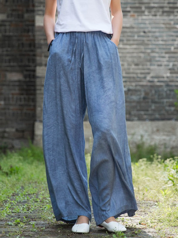 CASUAL COMFORTABLE SOLID WIDE-LEG PANTS