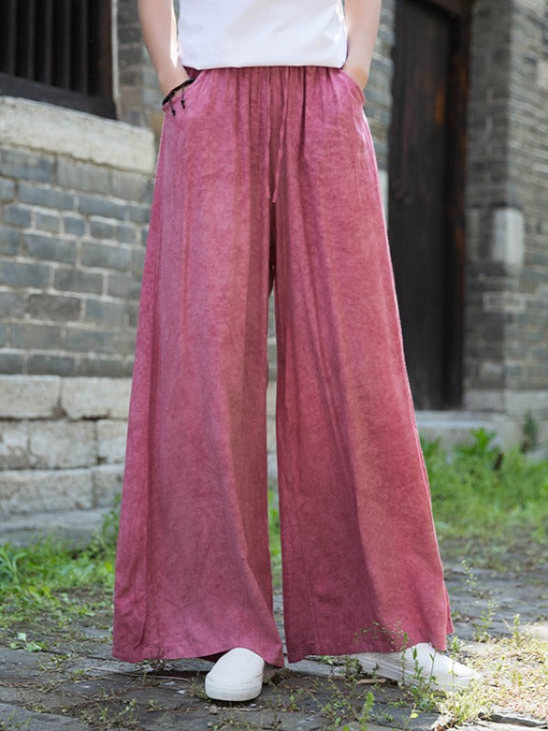 CASUAL COMFORTABLE SOLID WIDE-LEG PANTS