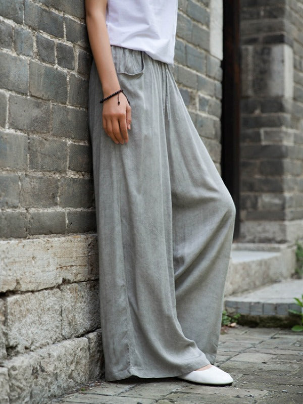 CASUAL COMFORTABLE SOLID WIDE-LEG PANTS