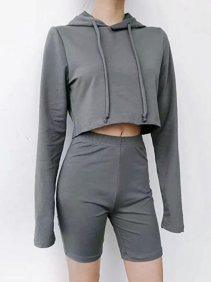 Hooded Long Sleeve Sweatershirts And Shorts Suits