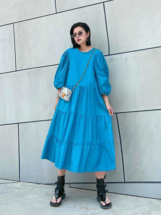 A-Line Bishop Sleeve Half-Sleeve Long Dress