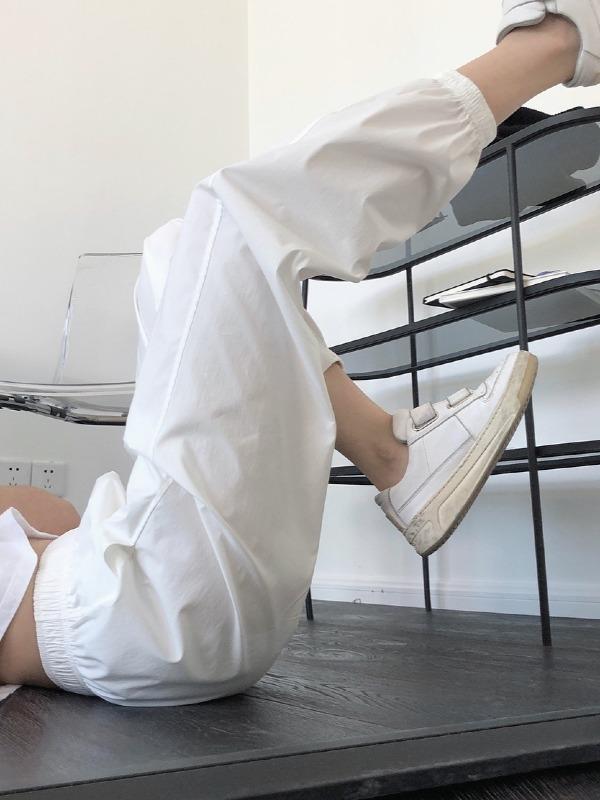 Casual Solid Ankle Banded Pants