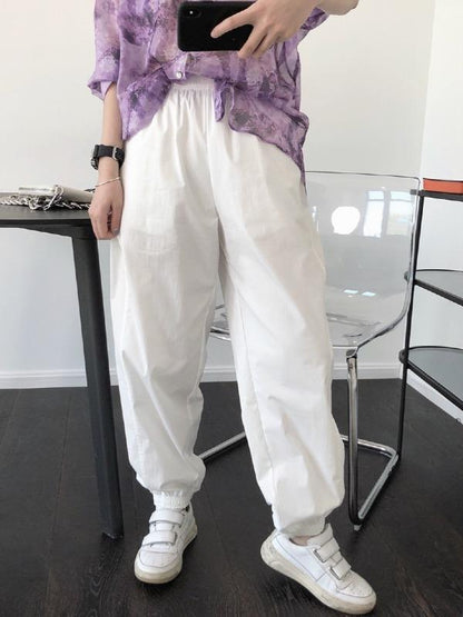 Casual Solid Ankle Banded Pants