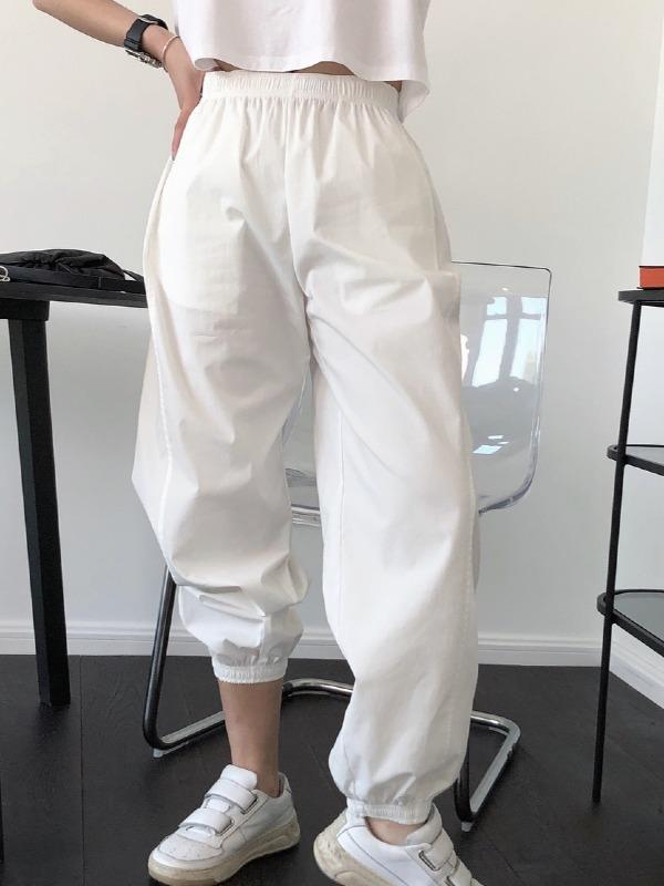 Casual Solid Ankle Banded Pants