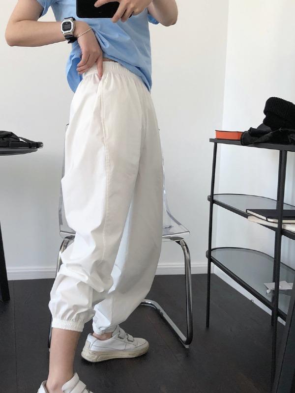 Casual Solid Ankle Banded Pants