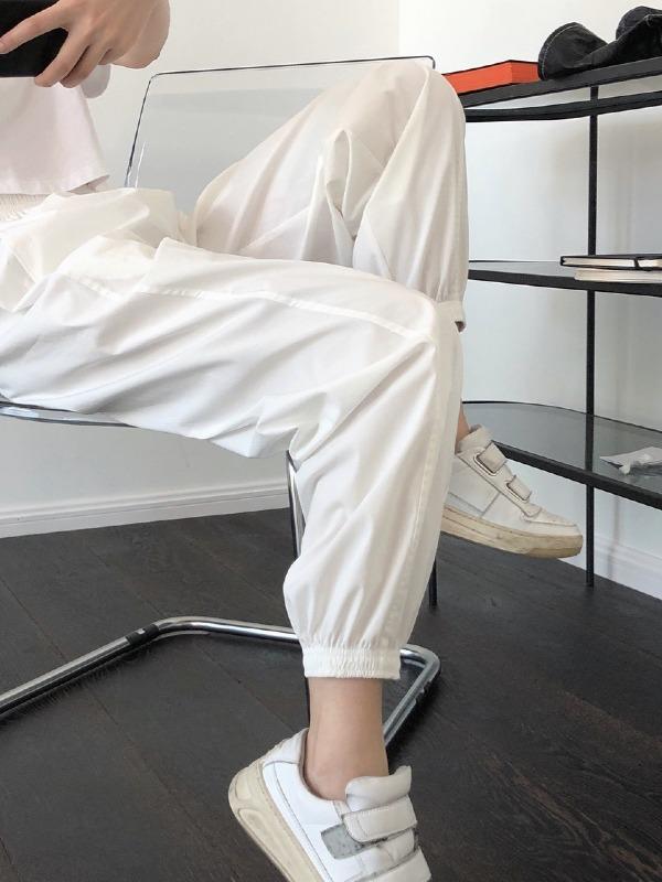 Casual Solid Ankle Banded Pants
