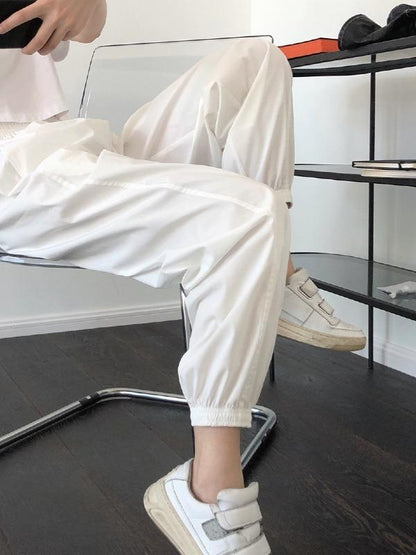 Casual Solid Ankle Banded Pants