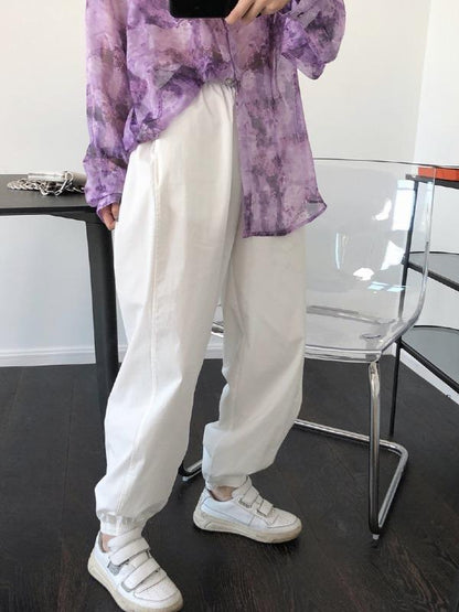 Casual Solid Ankle Banded Pants