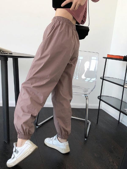 Casual Solid Ankle Banded Pants