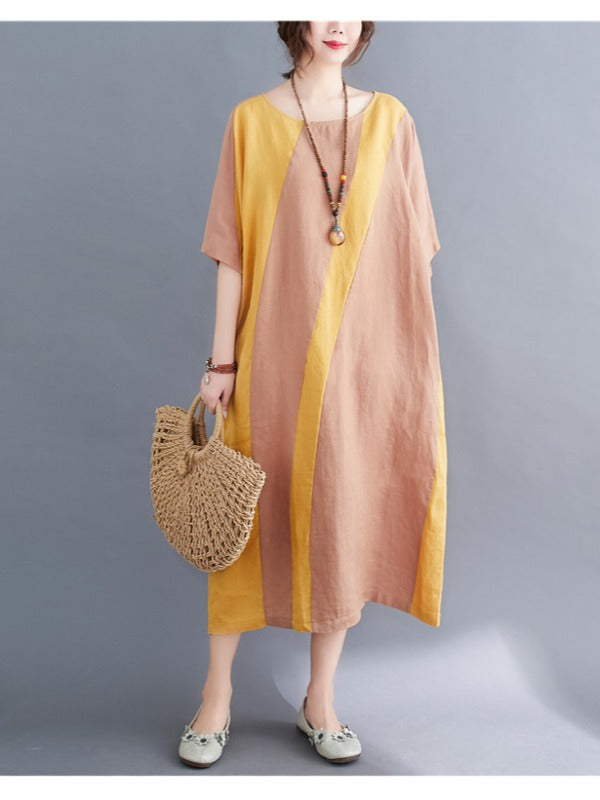 LOOSE COLOR MATCHING SPLIT-JOINT MIDI DRESS